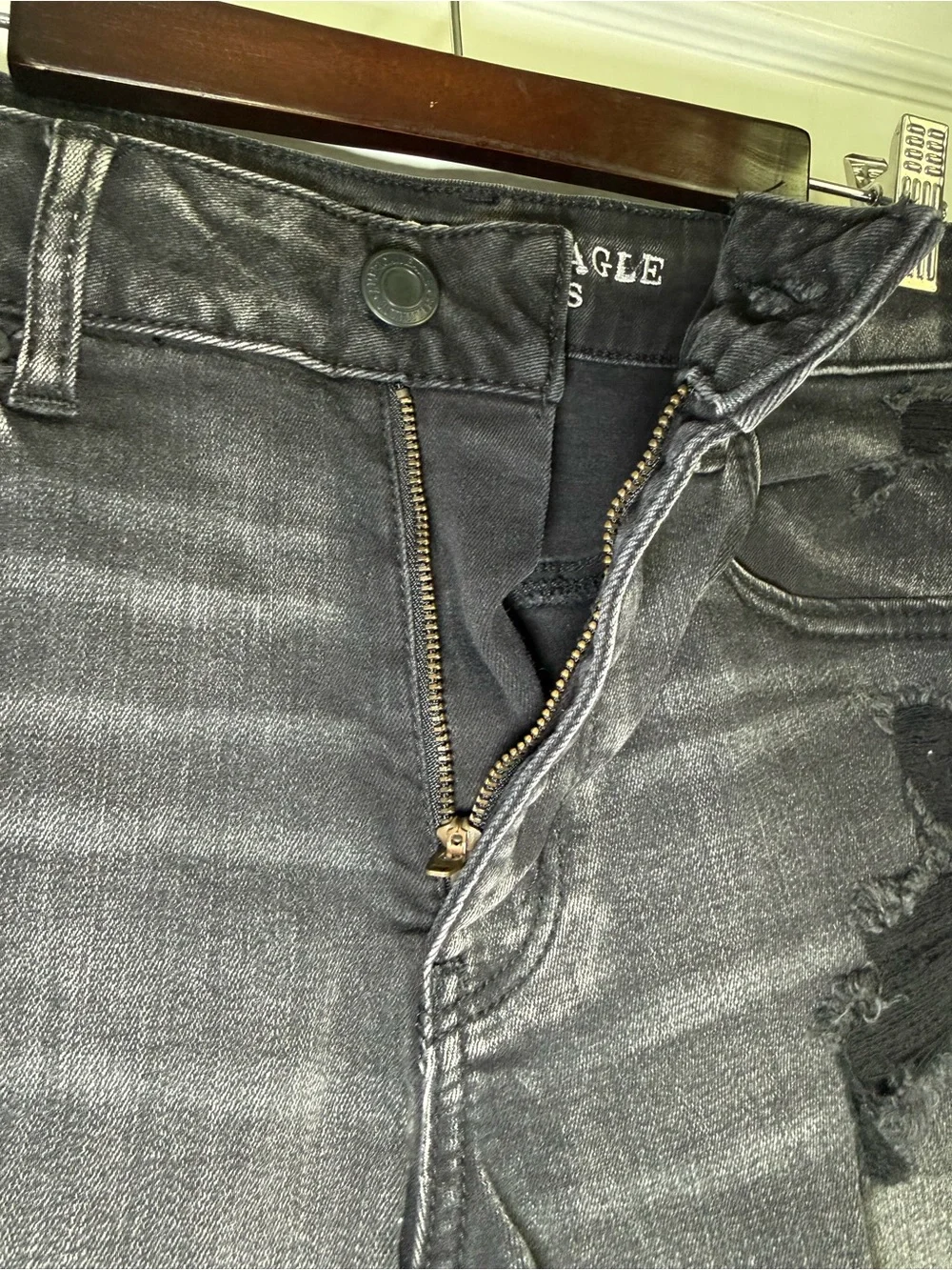 American Eagle Next Level Stretch Distressed High Rise Denim Shortie Shorts 12